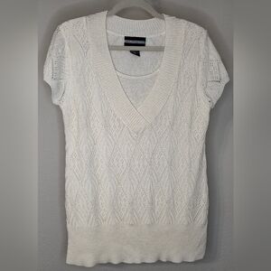 Requirements White Short Sleeve Knit Sweater Top Size L